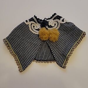 Stylish Black and White Houndstooth Cape with Gold Accents